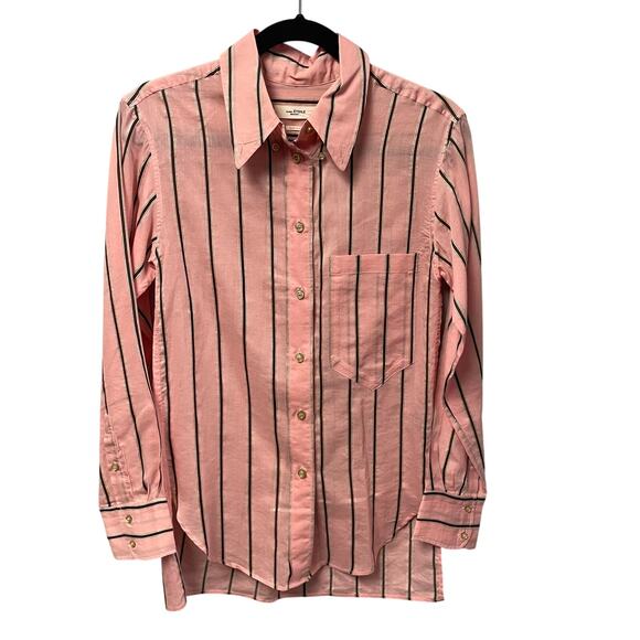 Etoile Isabel Marant Striped Long Sleeve Button Up Top Pink Brown 34 / US 2 - Picture 1 of 6